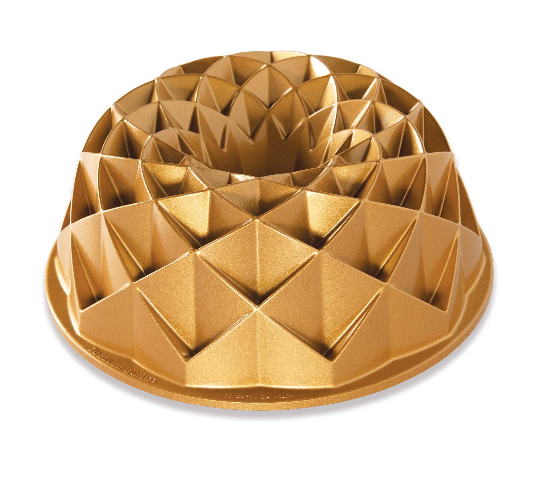 Nordic Ware Jubilee Bundt Pan, Cast Aluminium Bundt Tin, Bundt Cake Tin with Geometric Pattern, Premium Cake Mould Made in The USA, Colour: Gold