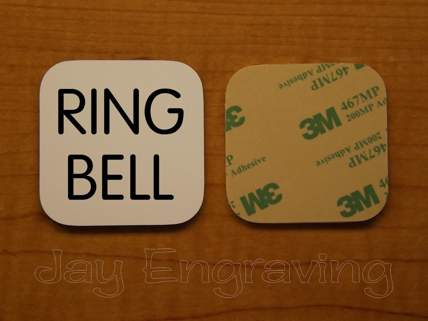Engraved 3x3-inch RING BELL Adhesive-Backed Plate | Door Bell Name Tag Sign | Engraving Small Business Home Office Wall Door Plaque Doorbell Home Security Signs Sign Placard Custom (White)