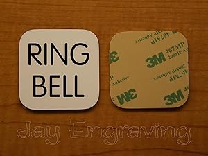 Engraved 3x3-inch RING BELL Adhesive-Backed Plate | Door Bell Name Tag Sign | Engraving Small Business Home Office Wall Door Plaque Doorbell Home Security Signs Sign Placard Custom (White)