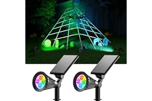 FALOVE 2 Pack Color Change Halloween Solar Spotlights Outdoor Rainbow Waterproof Landscape Uplights for Outside Decor, Skeletons, Ghost, Witch, Accent Lighting for Wall, House, Patio, Path, Pool, Walkway