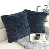 NordECO HOME Luxury Soft Faux Fur Fleece Cushion Cover Pillowcase Decorative Throw Pillows Covers, No Pillow Insert, 18" x 18" Inch, Navy, 2 Pack