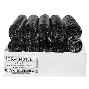 Aluf Plastics 40 - 45 Gallon Black Trash Bags HCR-404816B(250 Count) - 40" x 48" - 16 Micron Equivalent High Density Value Garbage Bags