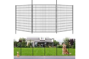 KYATE 5 Panels Dog Fence Outdoor for Yard, 33 in(H) X 12 ft(L) Decorative Garden Fence Rustproof No Dig Animal Barrier Fencing Metal Wire Panel Border Patio Rabbits Ground Stakes Fencing