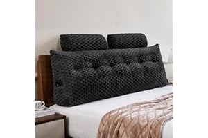 EUHAMS Wedge Headboard Pillow - Bed Wedge Pillow for Headboard Triangular Headboard Pillow with Neck Roll Pillow-Large Bolster Pillow for Sitting in Bed Backrest Positioning Support (Black,59x8x20 Inches)