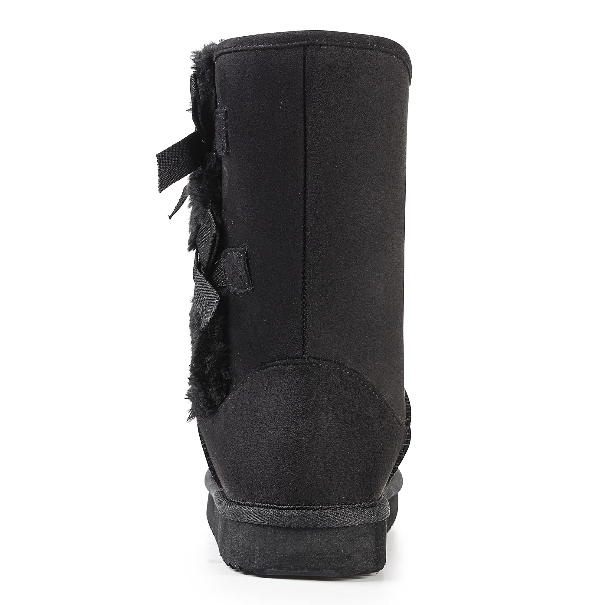 KRABOR Womens Suede Snow Boots Mid-Calf Winter Shoes with Side Bows