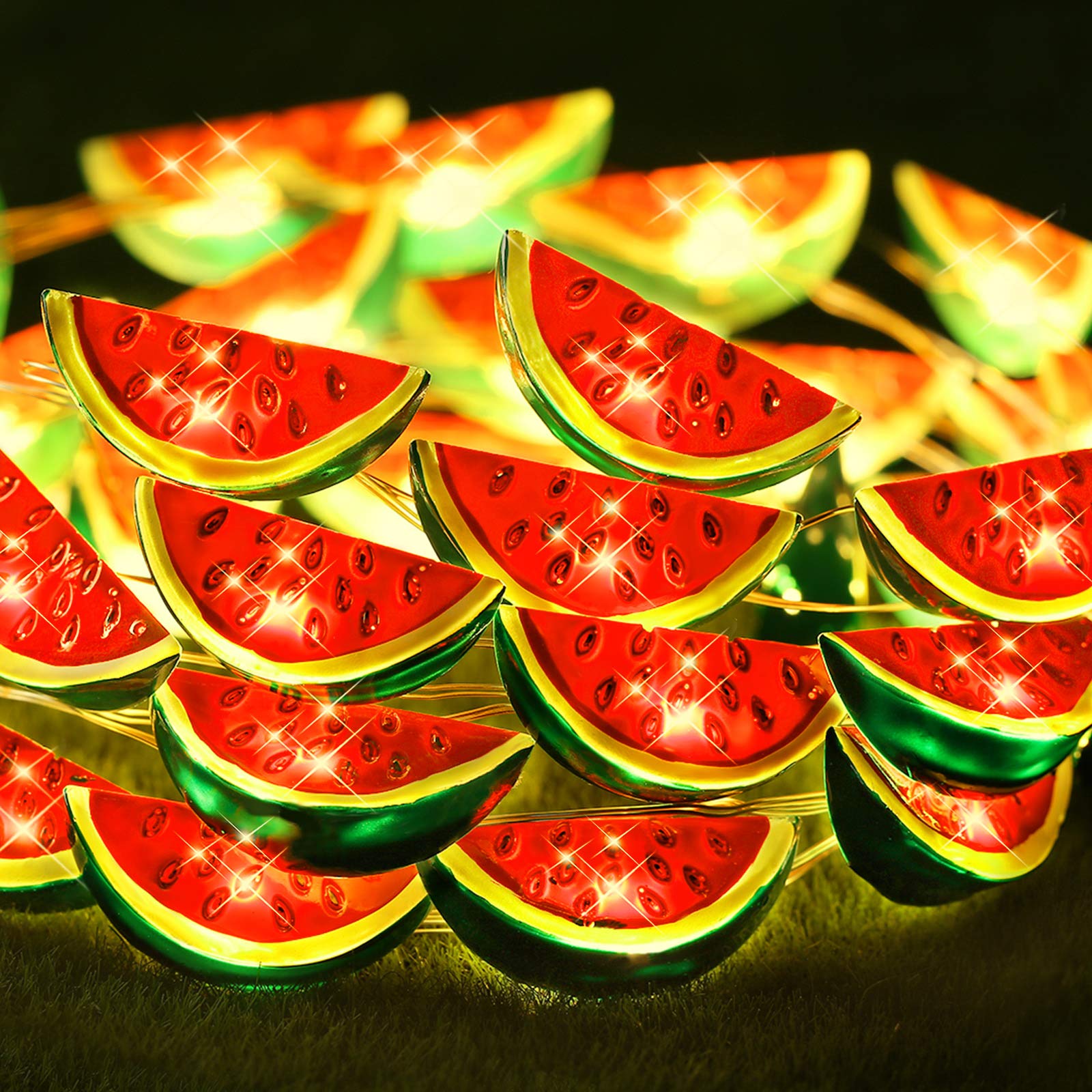 Photo 1 of Mudder 40 LEDs 10 ft Watermelon String Lights, Summer Lights Watermelon Decor with Remote Timer, Hanging LED Fruit Ornament for Home Outdoor Indoor Patio Garden Yard Summer Theme Party Decorations