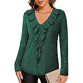 Gaharu Women's Dressy Blouses Long Sleeve Ruffle Shirts Casual Loose Fit Mesh Double Layers Flowy Tunic Tops