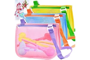UMUACCAN Beach Toy Mesh Beach Bag, 3Pcs Seashell Collecting Bags with Adjustable Shoulder Straps, Sand Snow Toys for Kids Shell Bags for Picking Up Shells