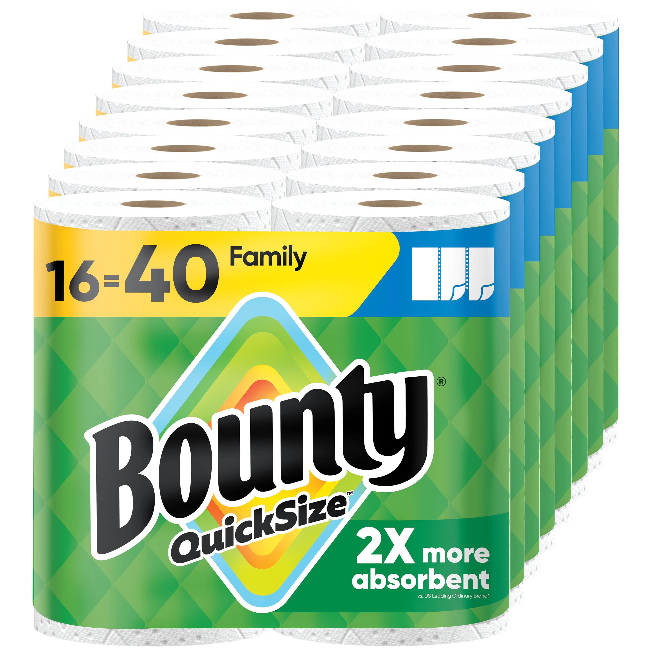Photo 1 of Bounty Paper Towels Quick Size, White, 16 Family Rolls = 40 Regular Rolls