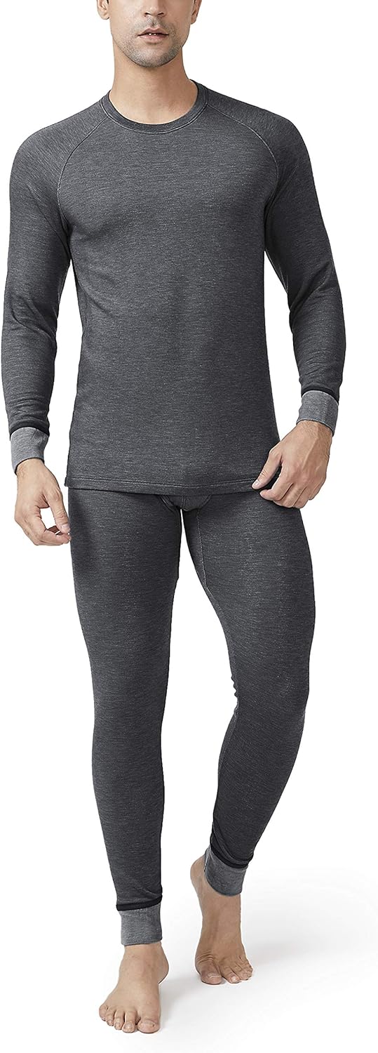 DAVID ARCHY Men's Double Layer Fleece Brushed Thermal Top & Bottom Ultra Winter Warm Stripe Thermals Set Long John with Fly at  Men’s Clothing store