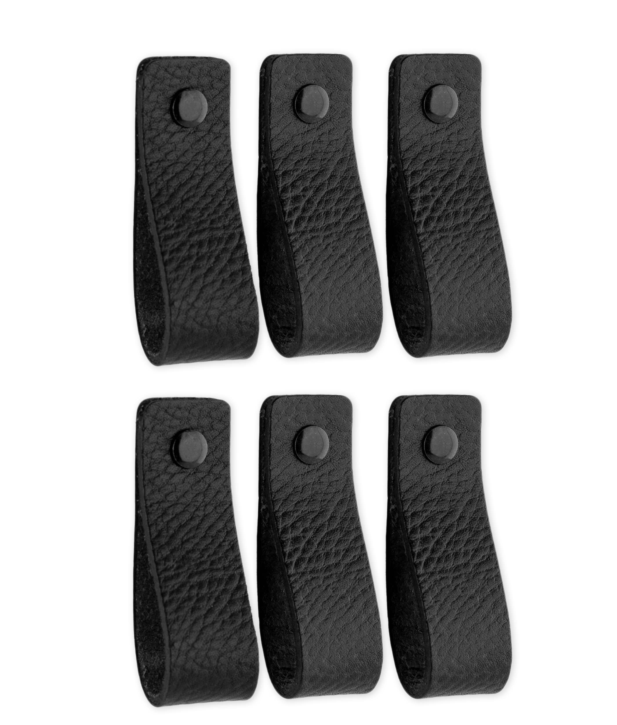 Brute Strength - Leather Handles for Furniture - Black - 6 pcs - 16,5 x 2,5 cm - Cabinet Handle, Door Handle for Kitchen, Bathroom, cabinets, Dresser, Wood
