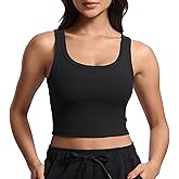 CRZ YOGA Ribbed Scoop Neck Crop Tank Tops for Women - Padded Longline Sports Bras Yoga Workout Cami