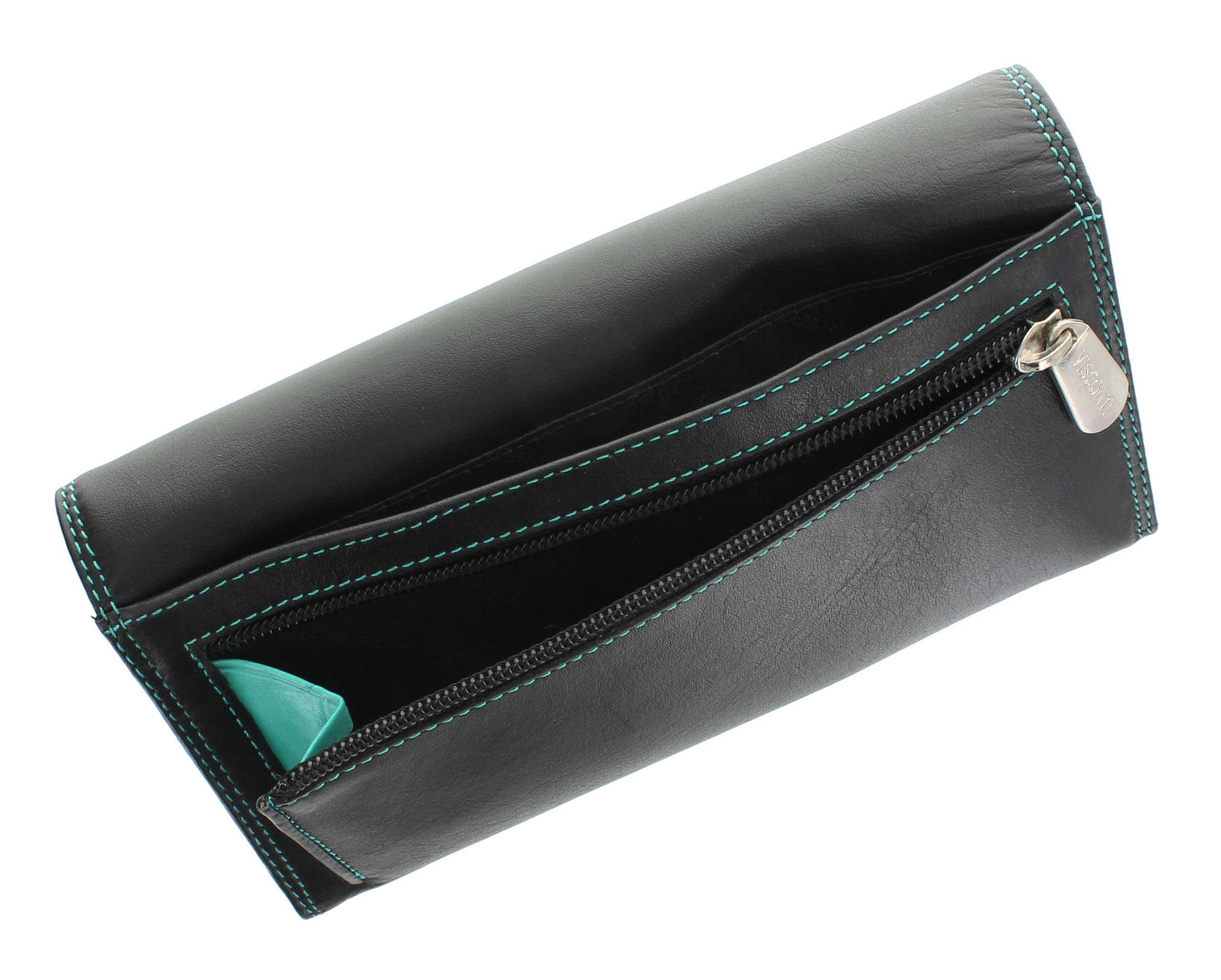 Visconti Soft Leather Colorado Collection Purse RFID Blocking CD21 Black/Aqua — image 1