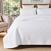 Brandream Luxury White Quilt Set Queen Size 100% Cotton Quilts Boho Medallion Matelasse Coverlet Set 3 Piece