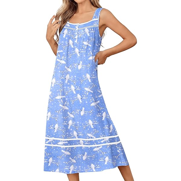 AVIIER 100% Cotton Nightgowns for Women Sleeveless Sleep Dress Ladies Gowns  Sleepwear with Pockets Apricot S at Amazon Women's Clothing store