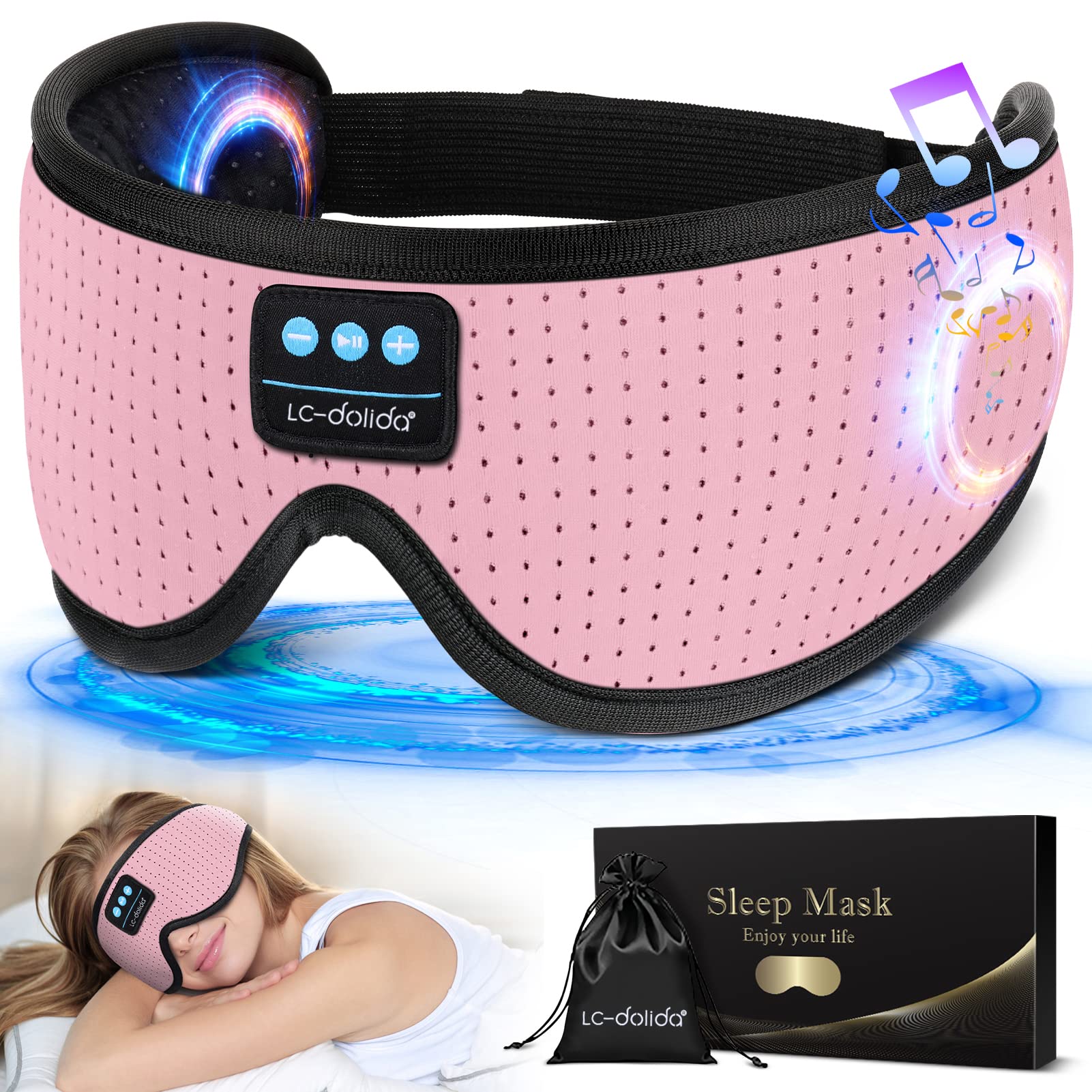 Photo 1 of LC-dolida Sleep Headphones, White Noise Bluetooth Sleep Mask 3D Wireless Eye Mask Sleeping with Timing, Sleep Mask with Bluetooth Headphones for Side Sleepers Travel Yoga