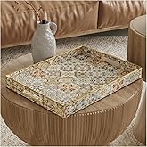 Large Decorative Serving Tray - Plastic Tray with Handles for Snacks, TV Dinners, and Party，Coffee Table Tray for Ottoman, Storage Trays Bathroom & Living Room Decor