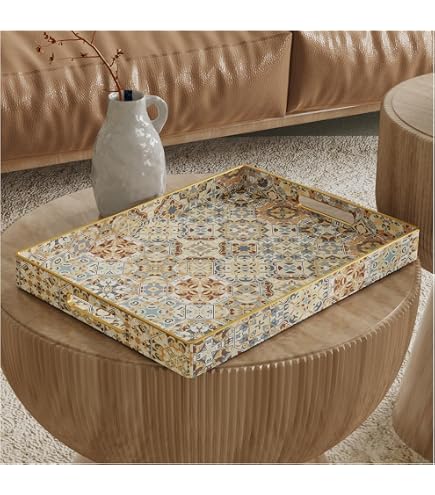 Juego De 2 Bandejas Bohemias Para Servir - Plástico Con Asas - Decoración Mesa De Café
