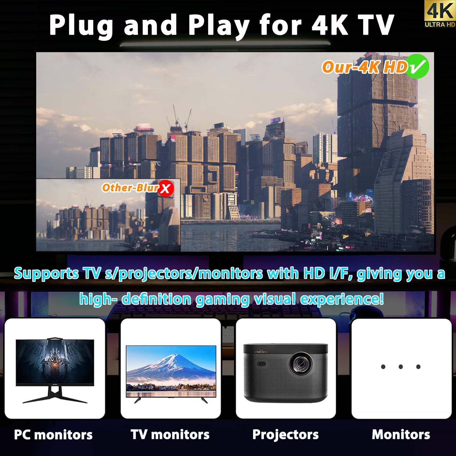 ANGFA Wireless Retro Game Console Stick, Upgrade Retro Video Gaming Stick Built in 20000+ Games with 18 Emulators, 4K HDMI Output with 2 Pack 2.4G Wireless Controllers for Nostalgia Gifts- 64GB