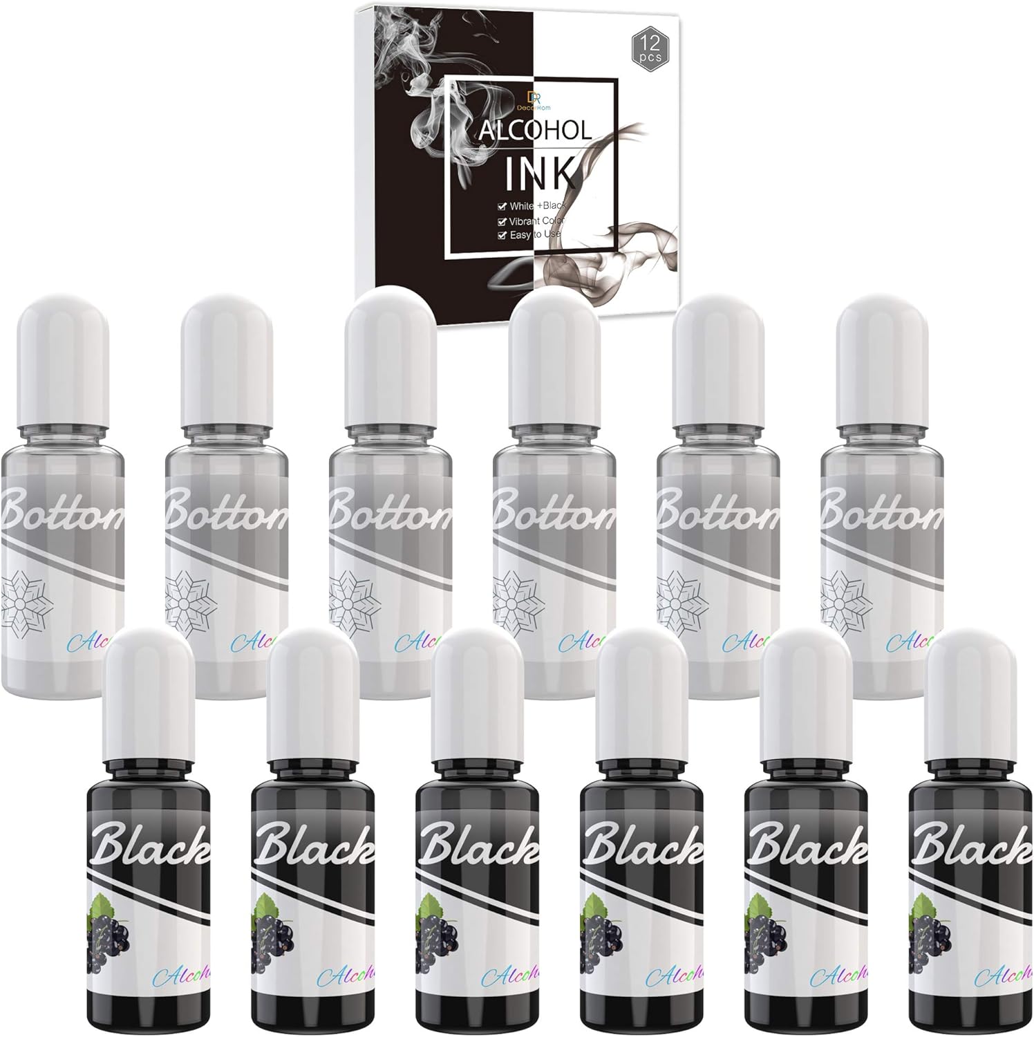 White & Black Alcohol Ink Set - 120ml White & Black Inks for Resin Epoxy, Yupo Paper - Paint Dye for Resin Art Tumbler - 4 Ounce