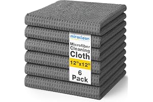 MIRACLEAN Waffle Weave Microfiber Cloths - 12 x 12 inches - Lint Free Cloth, Streak-Free Absorbent Microfiber Glasses Cleaning Cloth, Screens, Dusting & Appliances - 6 Pack Premium Cloth Wipes