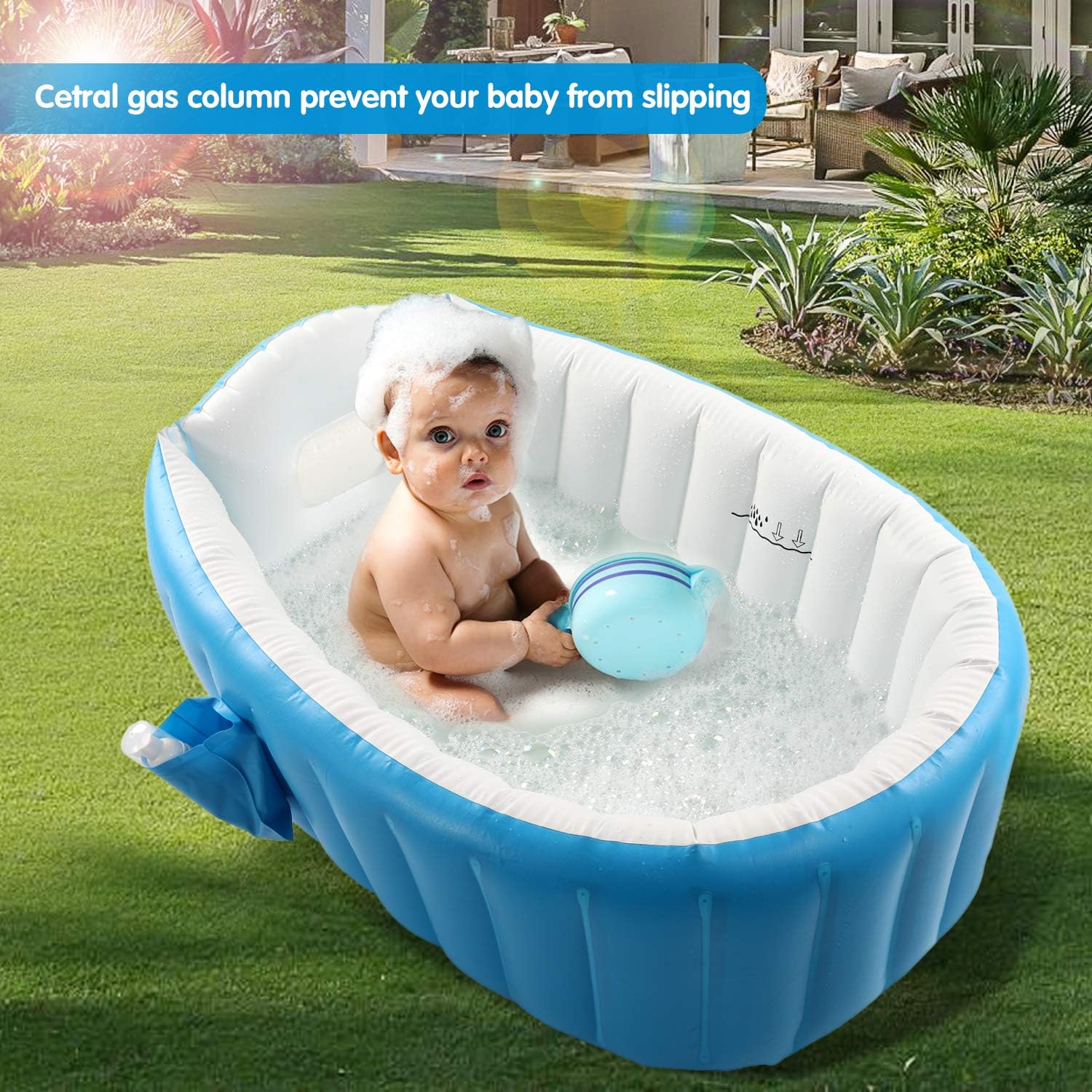 Baby Inflatable Bathtub, Portable Infant Toddler Bathing Tub Non Slip Travel Bathtub Mini Air Swimming Pool Kids Thick Foldable Shower Basin with Air Pump, Blue: Home Improvement