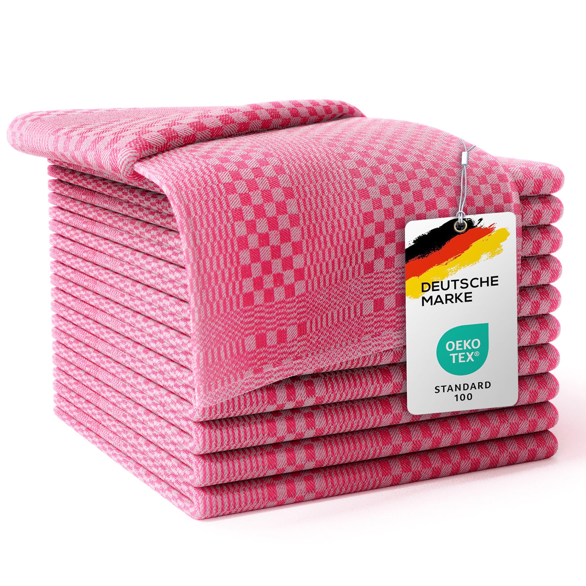 LEFUNDA® Set of 10 Tea Towels - 100% Cotton Kitchen Towels, 220 GSM, Soft, Super Absorbent Dish Towels, Two-ply strong strength, 50x70cm, For Cleaning, Drying, Table Setting and Catering (Red, 10)