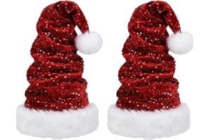 Glitopper 2 Pcs Sequin Santa Hat Glitter Christmas Hat Shiny Sequin Sparkle Bling Xmas Cap Adult Women Men Holiday Party