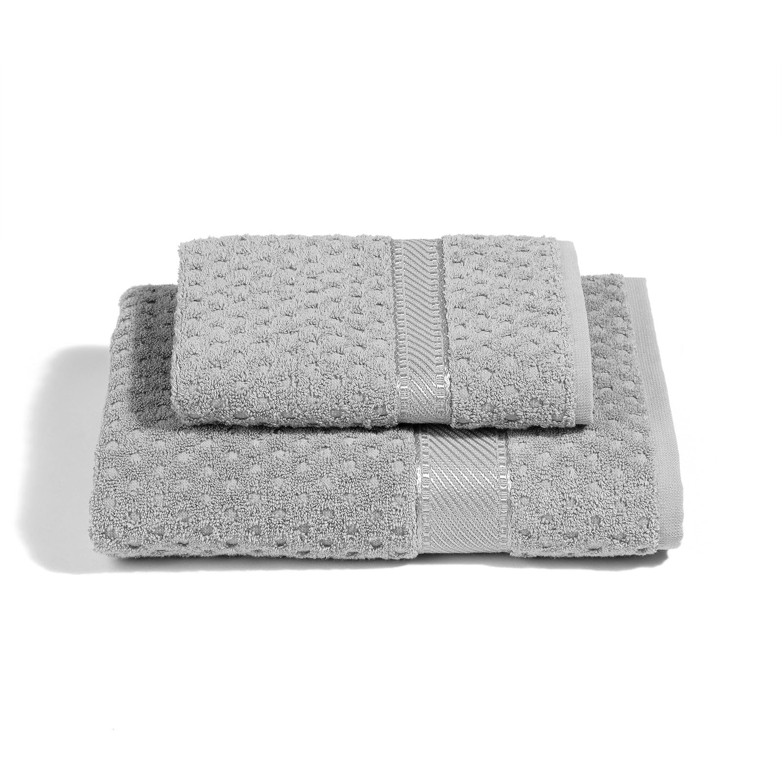 Caleffi - Soft Terry 100% Cotton Jacquard Bath Towel and Bidet Set, 1 Face Towel 60 x 110 cm + 1 Guest Bidet Towel 40 x 60 cm Absorbent Resistant to Frequent Washes, Durable