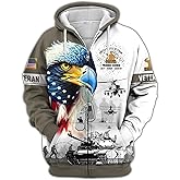 Duty Honor Country Veteran Zip-Up Hooded Sweatshirt Military Hoodies For Men American Eagle Hoodies For Dad Veteran Gifts
