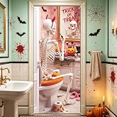 Halloween Skeleton Door Cover for Bathroom Decor - Makeup Time | Fits Most Standard Doors 90 x 200cm, Indoor/Outdoor Decorations for Home Office School, Great for Party Photos & Pranks