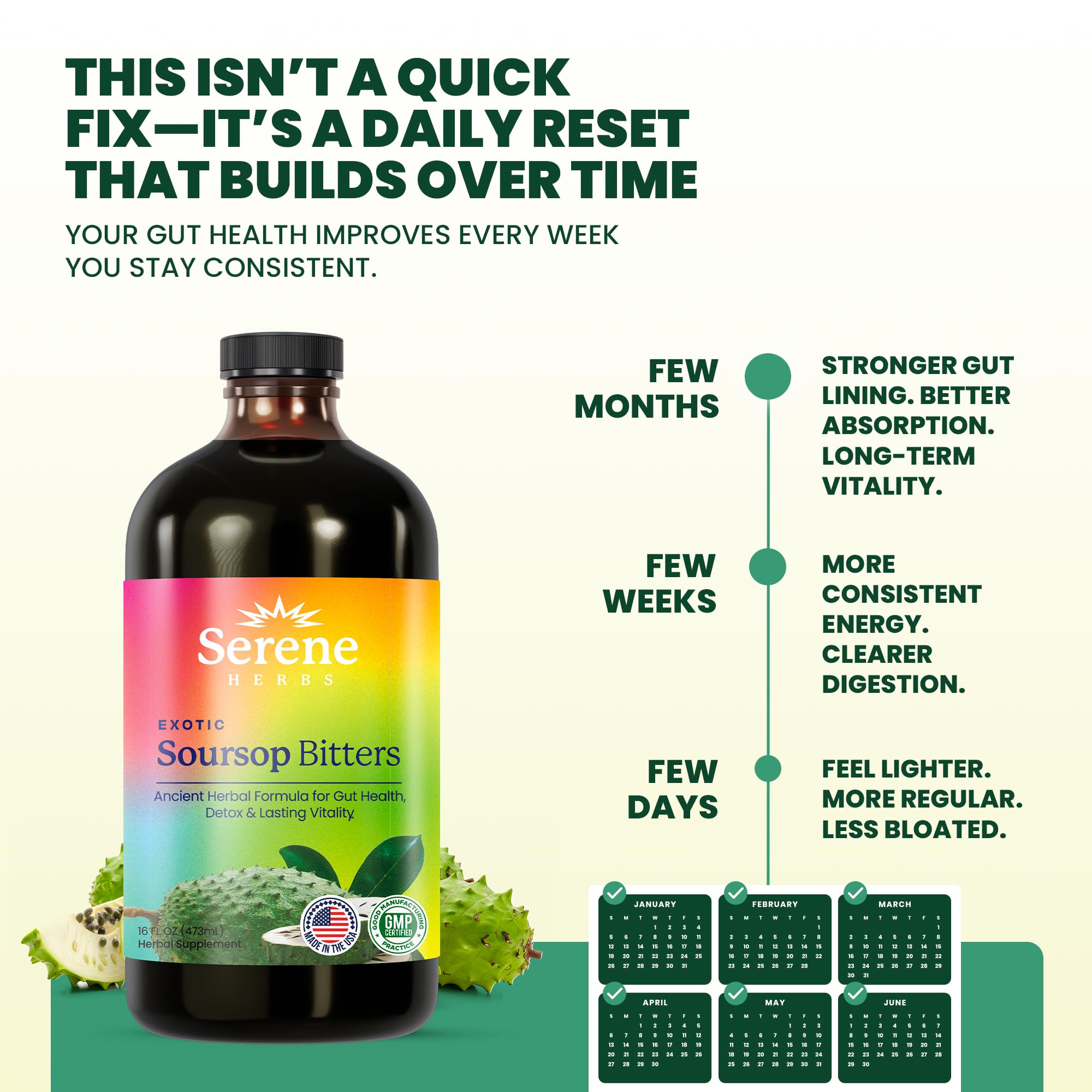 Serene Herbs - Soursop Bitters Liquid - Organic Herbal Guanabana Detox with Black Seed, Moringa & Ginger - Supports Digestive Wellness & Immune Function - 16 fl oz​