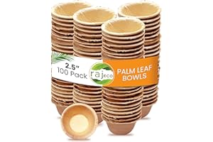RAJ UNIQUE COLLECTION Raj Disposable Palm Leaf Strong Bowl Like Bamboo Party Bowl - Decorative Compostable Tableware for Lunch, Dinner, Birthday, Camping, Outdoor, Picnic, Parties (2.5" Round Bowls, 100 Pack)