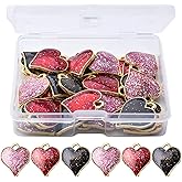 Aylifu 30pcs Heart Charms Enamel Heart Beads Charms Jewelry Charm Pendants with A Box for Necklace Bracelet Jewelry Making DIY Crafting,17×15×2mm