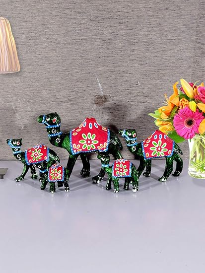 DreamKraft Paper Mache Handcrafted Set of 5 Camel Showpiece for Home Decor and Gift Purpose