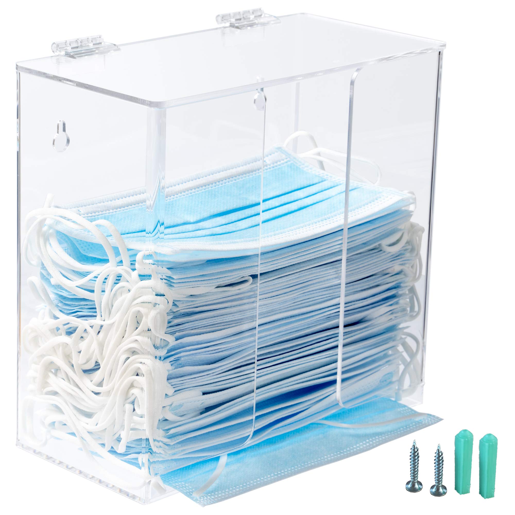 Heyrelda Mask Dispenser Storage Box Acrylic Glove Holder Hygiene Station with Lid for Disposable Emesis Bag, Shoe Cover and Hairnet，Wall Mount Holes or Tabletop Holder