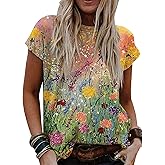 Bahia Women's Van Gogh 3D Floral Tee - Impressionist Oil Painting Printed T-Shirt