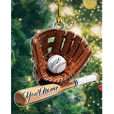 Personalized Baseball Christmas Ornaments &ndash; Custom Baseball Ball Glove Bat Uniform Ornament with Name Number, Acrylic 2D Holiday Keepsake 2026 Xmas Tree Decoration Gift for Boys Kids Player Coach Fan