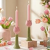 Vesici 2 Pcs 7.9 Inch Spring Pink Tulip Candle Holder Ceramic Tealight Candle Stick Holder for Table Centerpieces Wedding Parties Holiday Tabletop Decor Anniversary Engagement Gift