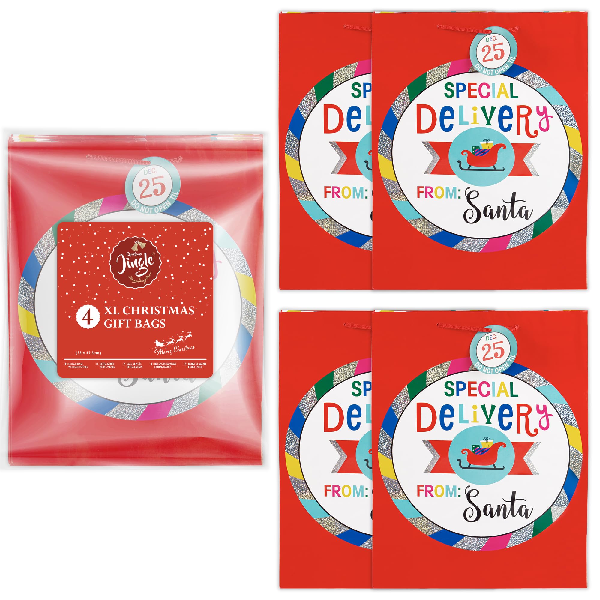 4 Pack Extra Large Christmas Sacks for Kids and Adults Party Favors