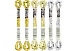 KRASTMON 6 Skeins Embroidery Thread, 3 Colors Metallic Embroidery Floss Set, Polyester Cross-Stitch Threads for Hand Embroidery, String Art