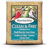 Morning Song Clean &amp; Free No Mess Wild Bird Seed &ndash; 12 lb. | Shell-Free Bird Food with Sunflower Chips, Peanuts &amp; Canary Seed &ndash; No Waste Bird Food for Outside Feeders