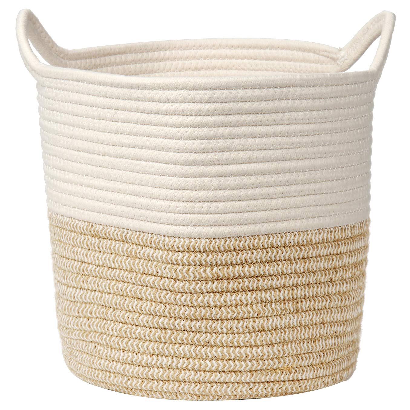Briful Cotton Rope Storage Basket 28cmx28cm Foldable Laundry Basket Woven Baskets with Handle Washing Hamper Basket for Toys Blankets Sundries Crafts, Wheat