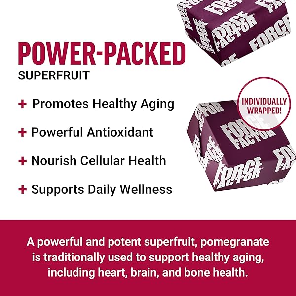 FORCE FACTOR POMEGRANATE SOFT CHEWS FOR HEALTHY AGING, HEART HEALTH, BONE HEALTH, & BRAIN HEALTH, SUPERFOOD & ANTIOXIDANTS SUPPLEMENT, NON-GMO, GLUTEN-FREE, VEGAN, POMEGRANATE FLAVOR, 30 SOFT CHEWS