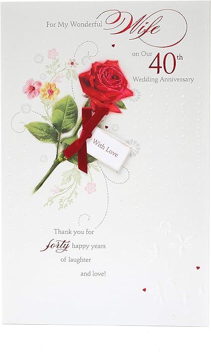 Wife 40th Wedding Anniversary Card Ruby Anniversary Card Romantic Message Inside Amazon Co Uk Office Products