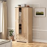 Brafab 2 Doors Wooden Armoire Wardrobe Closet with 2 Drawers, Natural | 2 Modern Doors, Freestanding, with Drawers and Hanging Rail, Wooden Storage Cabinet with Shelf, for Bedroom