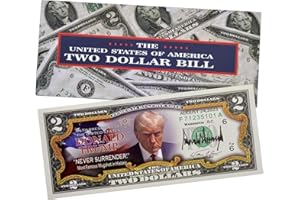 LEKA NEIL Trump Merchandise -Donald Trump 2 Dollar Bill - Trump Never Surrender Colorized Mugshot $2 Bill Uncirculated Commemorative Coin