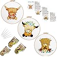Louise Maelys 3 Sets Highland Cow Embroidery Kits for Beginners,Adults Starter Animal Pattern Cross Stitch Kit DIY Needlepoint