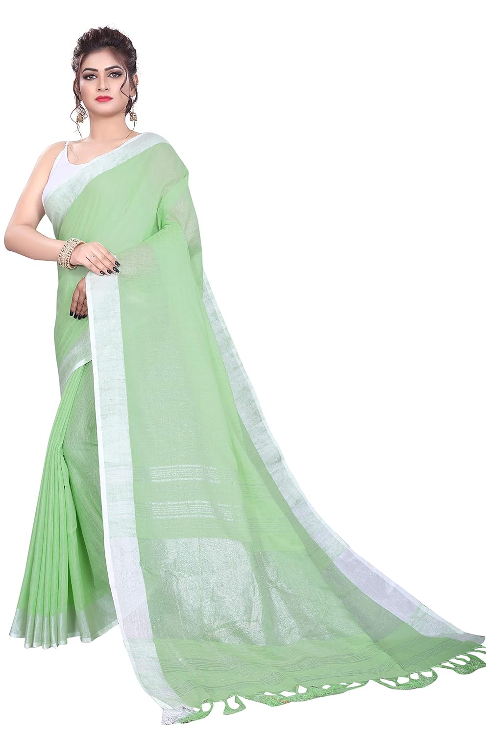 perfectblue women's linen saree with blouse piece (plainlinenvariation)