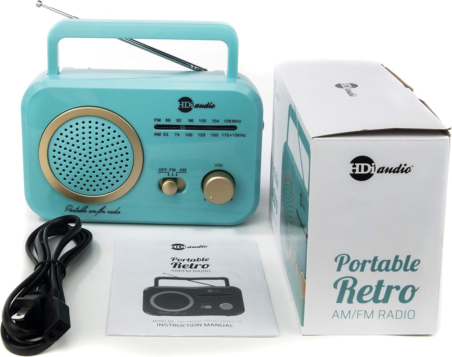 HDi Audio Radio Turquoise/Gold Premium Home Vintage Portable Retro Radio Classic AM/FM Radio with Built in Speakers + Headphone Jack: Home Audio & Theater